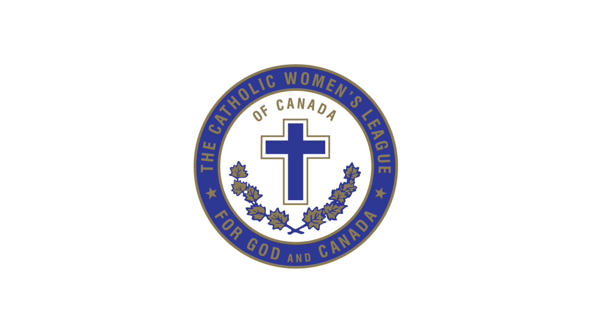 Timmins Care Logo of The Catholic Women's League of Canada featuring a blue cross and maple leaves inside a blue circular border with the words "The Catholic Women's League of Canada For God and Canada. Cochrane District Social Services Administration Board