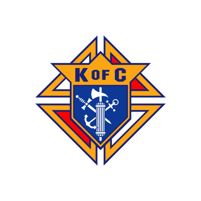 Timmins Care Logo of the Knights of Columbus, featuring a blue shield with a white anchor, sword, and ax, overlaid on a red and yellow star emblem, with "K of C" written at the top. Cochrane District Social Services Administration Board