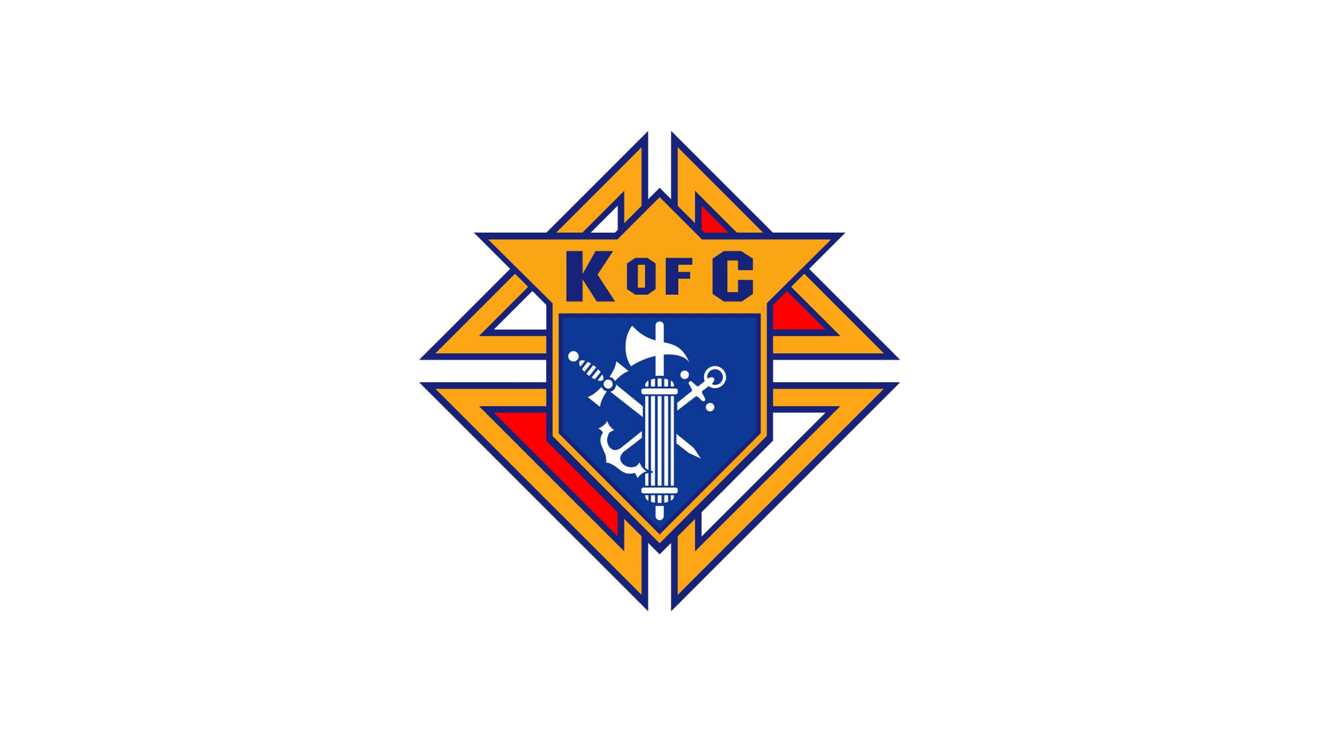 Timmins Care Logo of the Knights of Columbus, featuring a blue shield with a white anchor, sword, and ax, overlaid on a red and yellow star emblem, with "K of C" written at the top. Cochrane District Social Services Administration Board