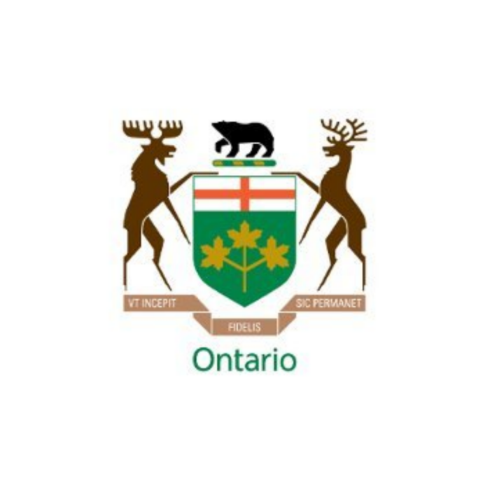 Timmins Care The coat of arms of Ontario features a green shield with a red cross and three gold maple leaves, supported by a moose and a deer, with a black bear standing atop, along with the motto "Ut incepit Fidelis sic permanet.”. Cochrane District Social Services Administration Board