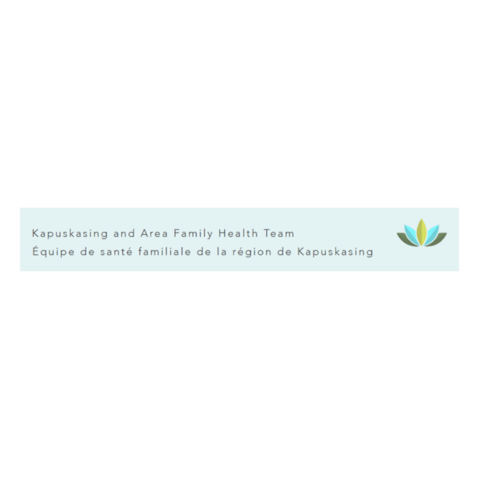 Timmins Care Logo of the Kapuskasing and Area Family Health Team with text in English and French and a simple green and yellow floral design to the right. Cochrane District Social Services Administration Board