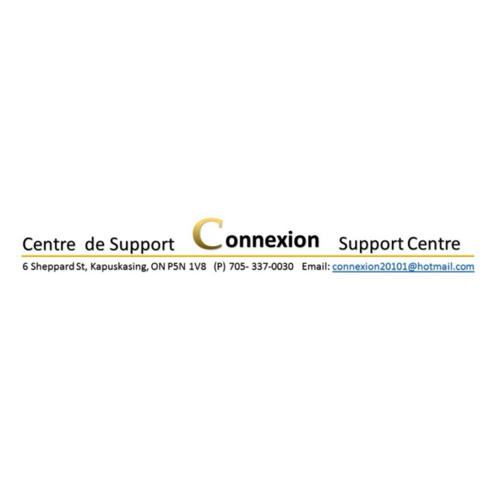 Timmins Care Logo of Connexion Support Centre with contact details: 6 Sheppard St, Kapuskasing, ON P5N 1V8, Phone: 705-337-0200, Email: connexion2010@hotmail.com. Cochrane District Social Services Administration Board