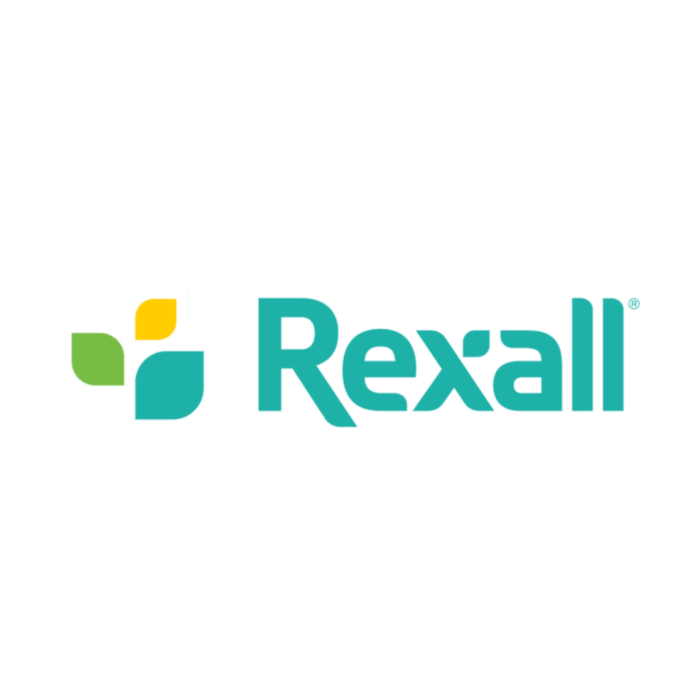 Timmins Care Logo of Rexall with stylized teal text and a symbol featuring three rounded squares, colored yellow, green, and teal, arranged in a leaf-like formation on the left side. Cochrane District Social Services Administration Board