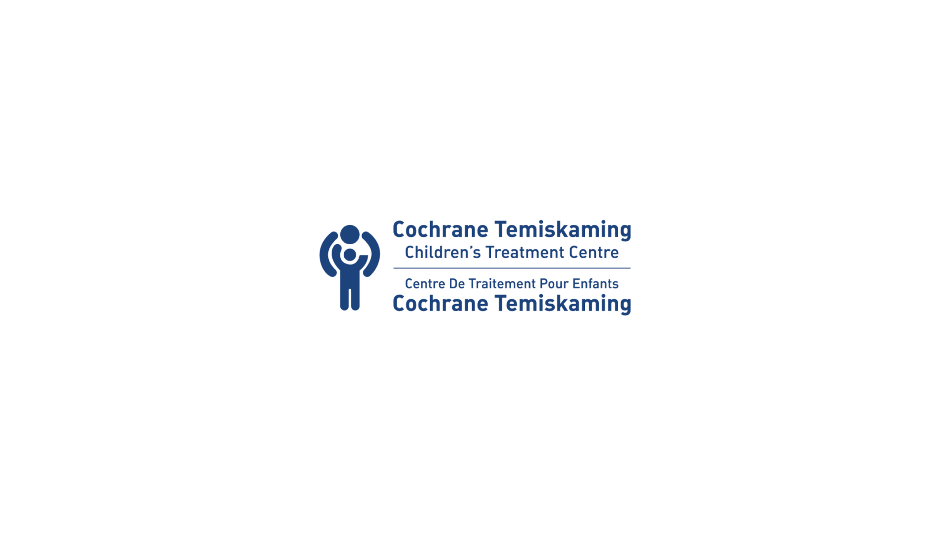 Timmins Care Logo of Cochrane Temiskaming Children's Treatment Centre with an icon of an adult holding a child and text in English and French. Cochrane District Social Services Administration Board