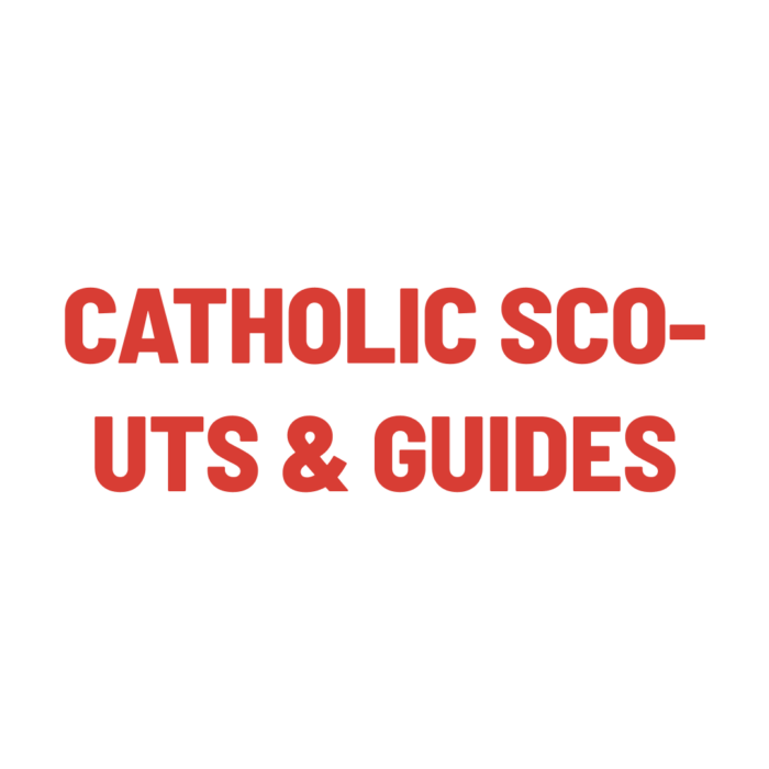 Timmins Care Text reading "Catholic Scouts & Guides" in red, all caps, and divided into two lines against a white background. Cochrane District Social Services Administration Board