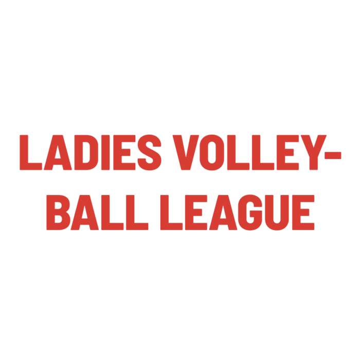 Timmins Care Red text on a white background that reads, "Ladies Volleyball League. Cochrane District Social Services Administration Board