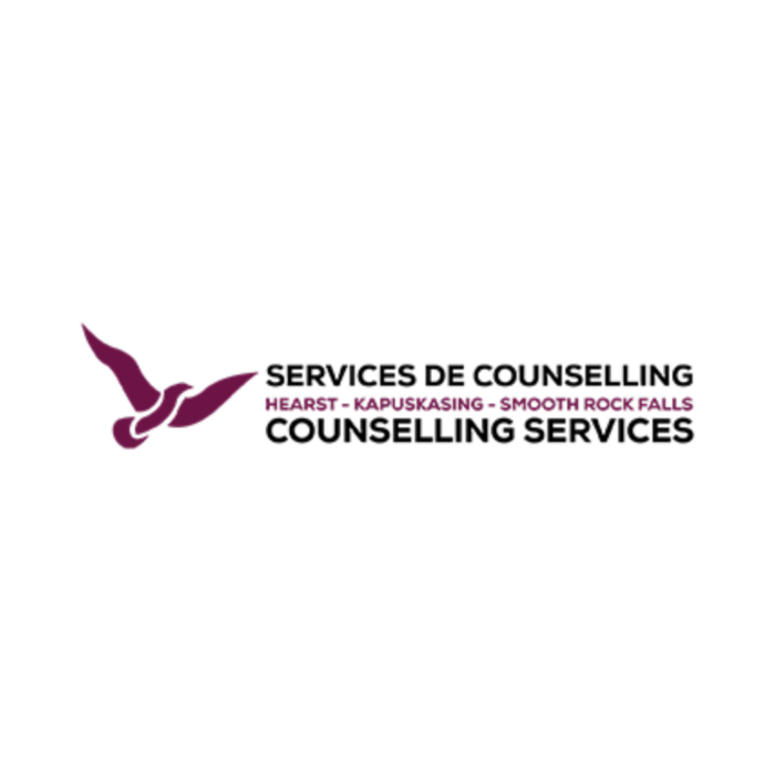 Timmins Care Logo for Services de Counselling / Counselling Services in Hearst, Kapuskasing, and Smooth Rock Falls. The design includes a maroon bird graphic on the left and text on the right. Cochrane District Social Services Administration Board