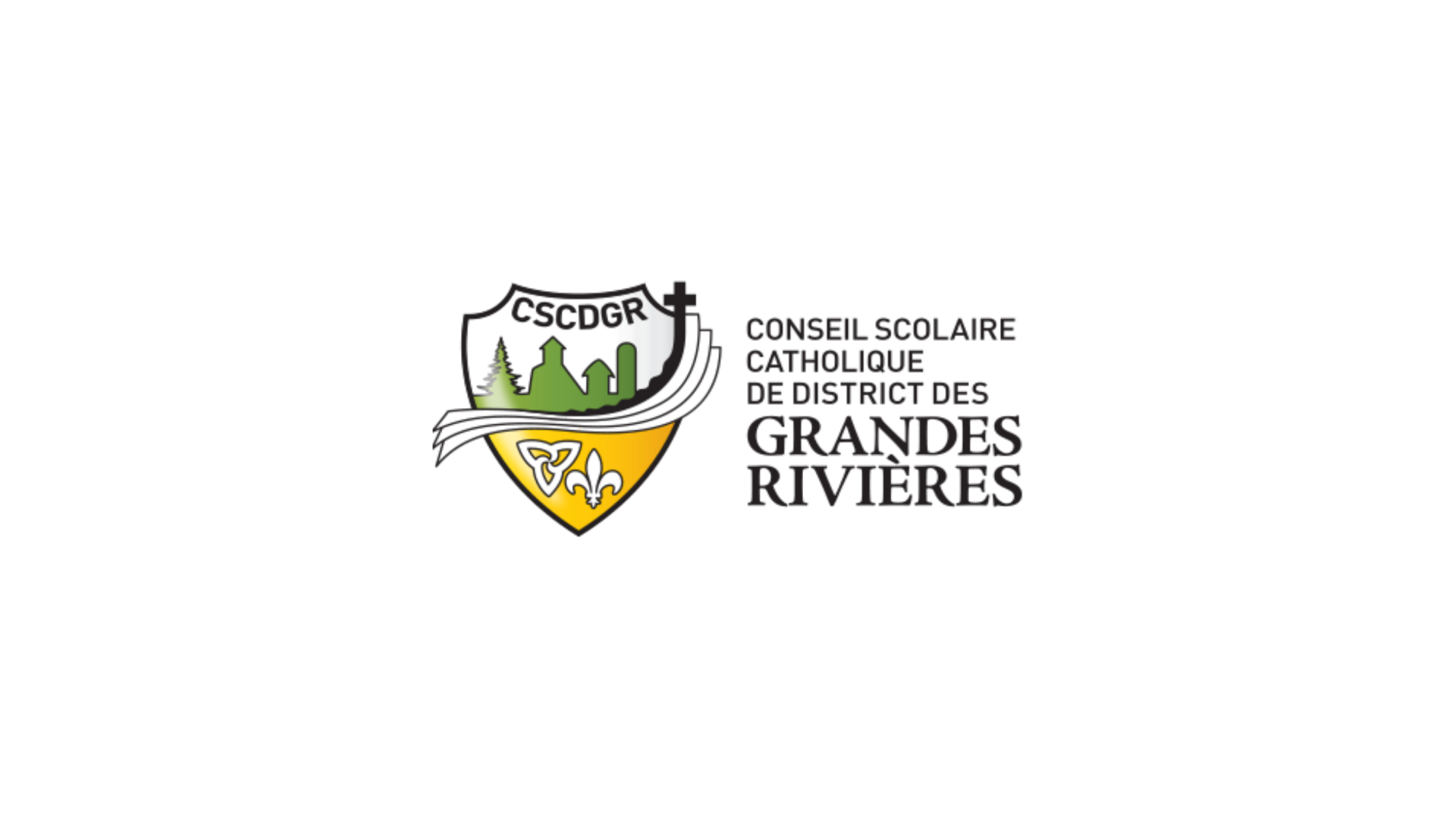 Timmins Care Logo of the Conseil scolaire catholique de district des Grandes-Rivières, featuring a shield with a cross, trees, and a fleur-de-lis, along with the acronym CSCDGR. Cochrane District Social Services Administration Board