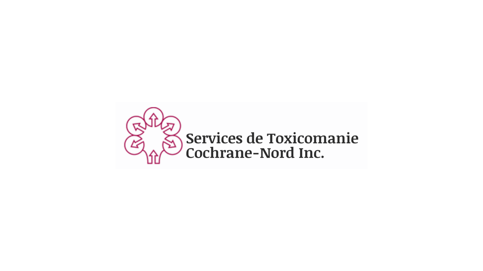 Timmins Care Logo of Services de Toxicomanie Cochrane-Nord Inc. with a pink flower-like icon and the organization's name in black text. Cochrane District Social Services Administration Board