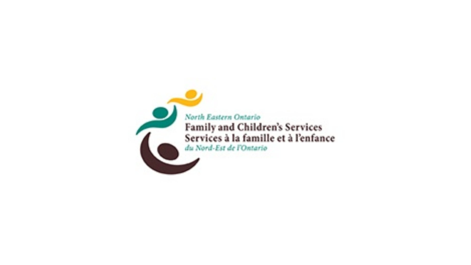 Timmins Care Logo of North Eastern Ontario Family and Children’s Services featuring three stylized figures in yellow, green, and brown forming an arc. Text in English and French is displayed beside the figures. Cochrane District Social Services Administration Board