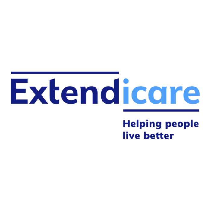 Timmins Care Blue and white Extendicare logo with the tagline "Helping people live better. Cochrane District Social Services Administration Board