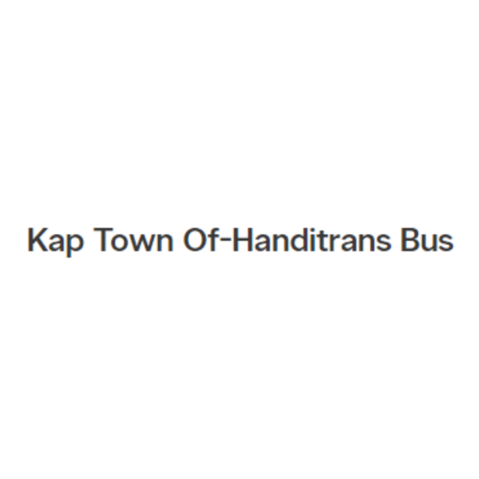 Timmins Care Text reads, "Kap Town Of-Handitrans Bus" on a plain white background. Cochrane District Social Services Administration Board