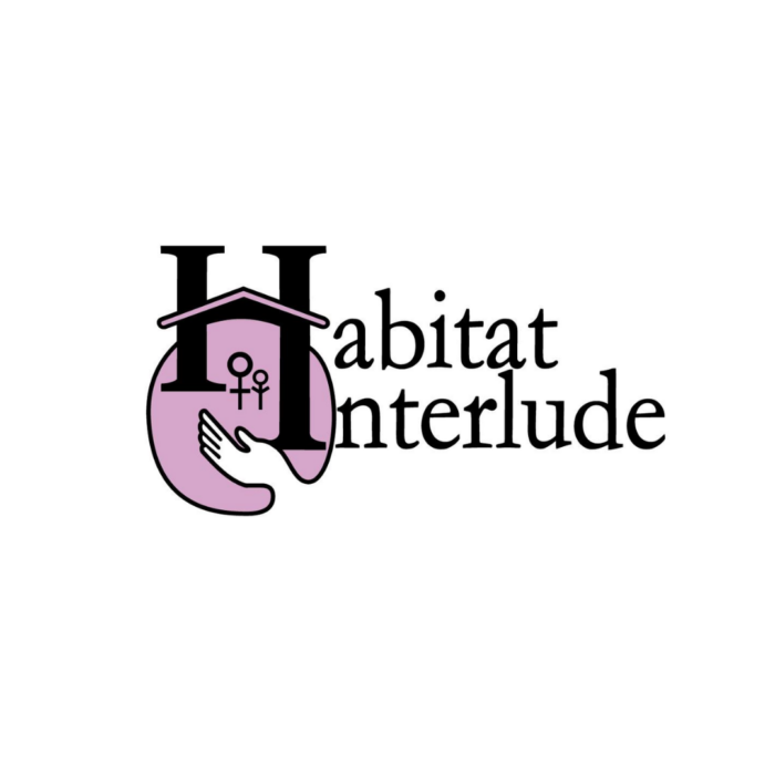 Timmins Care A logo with the text "Habitat Interlude" featuring a stylized letter "H" and a house with two overlapping hands cradling it, and keys inside the house. The design is in black and shades of purple. Cochrane District Social Services Administration Board