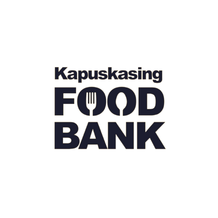 Timmins Care Logo of Kapuskasing Food Bank featuring the text "Kapuskasing Food Bank" with cutlery icons representing the letters "O" in "FOOD". Cochrane District Social Services Administration Board