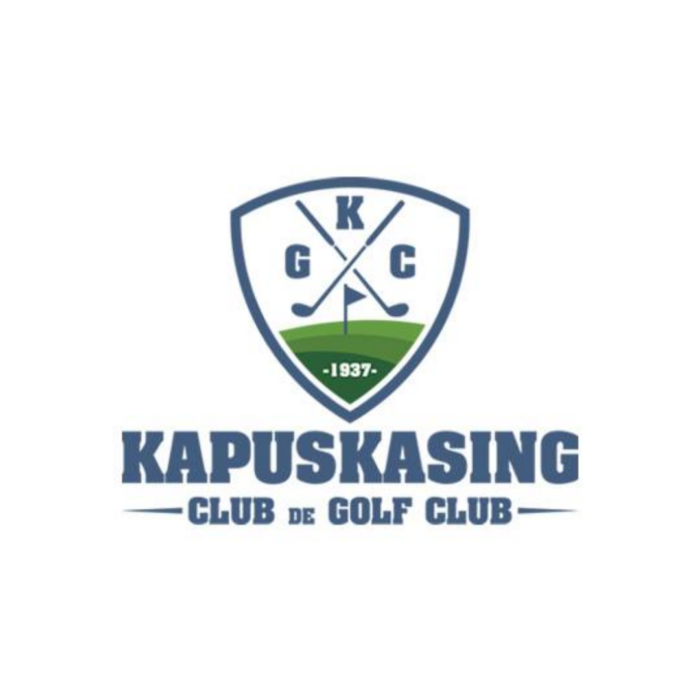 Timmins Care Logo of Kapuskasing Golf Club featuring two crossed golf clubs, a golf ball, and a patch of grass within a shield. 'KGKC - 1937' text is above 'Kapuskasing Club de Golf Club'. Cochrane District Social Services Administration Board