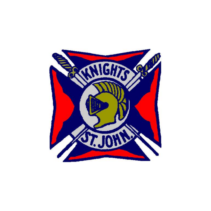 Timmins Care Logo of the Knights of St. John featuring a knight's helmet in profile on a shield, crossed by two swords, with red and blue background. Cochrane District Social Services Administration Board