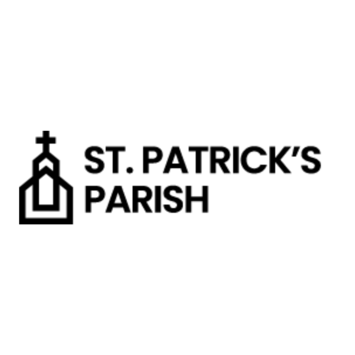 Timmins Care Logo of St. Patrick's Parish featuring a simple church icon with a cross on top, accompanied by the text "St. Patrick's Parish" in bold letters. Cochrane District Social Services Administration Board