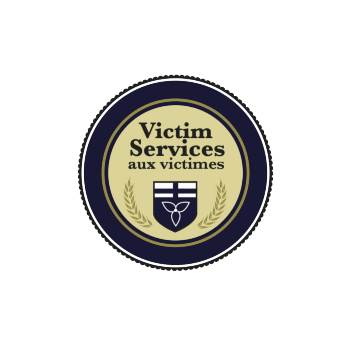 Timmins Care A circular logo for Victim Services aux victimes featuring a shield with stripes and a maple leaf, surrounded by two golden laurel branches. Cochrane District Social Services Administration Board